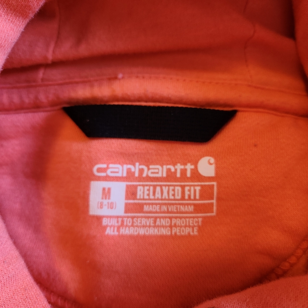 Carhartt Women's Clarksburg Relaxed Fit Graphic Sleeve Pullover Hoodie (M) Peach - Picture 3 of 6